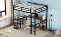 Full Metal Loft Bed With Desk And Shelves, Loft Bed With Ladder And Guardrails, Loft Bed Frame For Bedroom, Black Old Sku: W1307S00016 Pre Sale Date: 2024 3 7. Black Metal