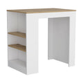 Kitchen Island Doyle, Three Side Shelves, White And Light Oak Finish White Particle Board