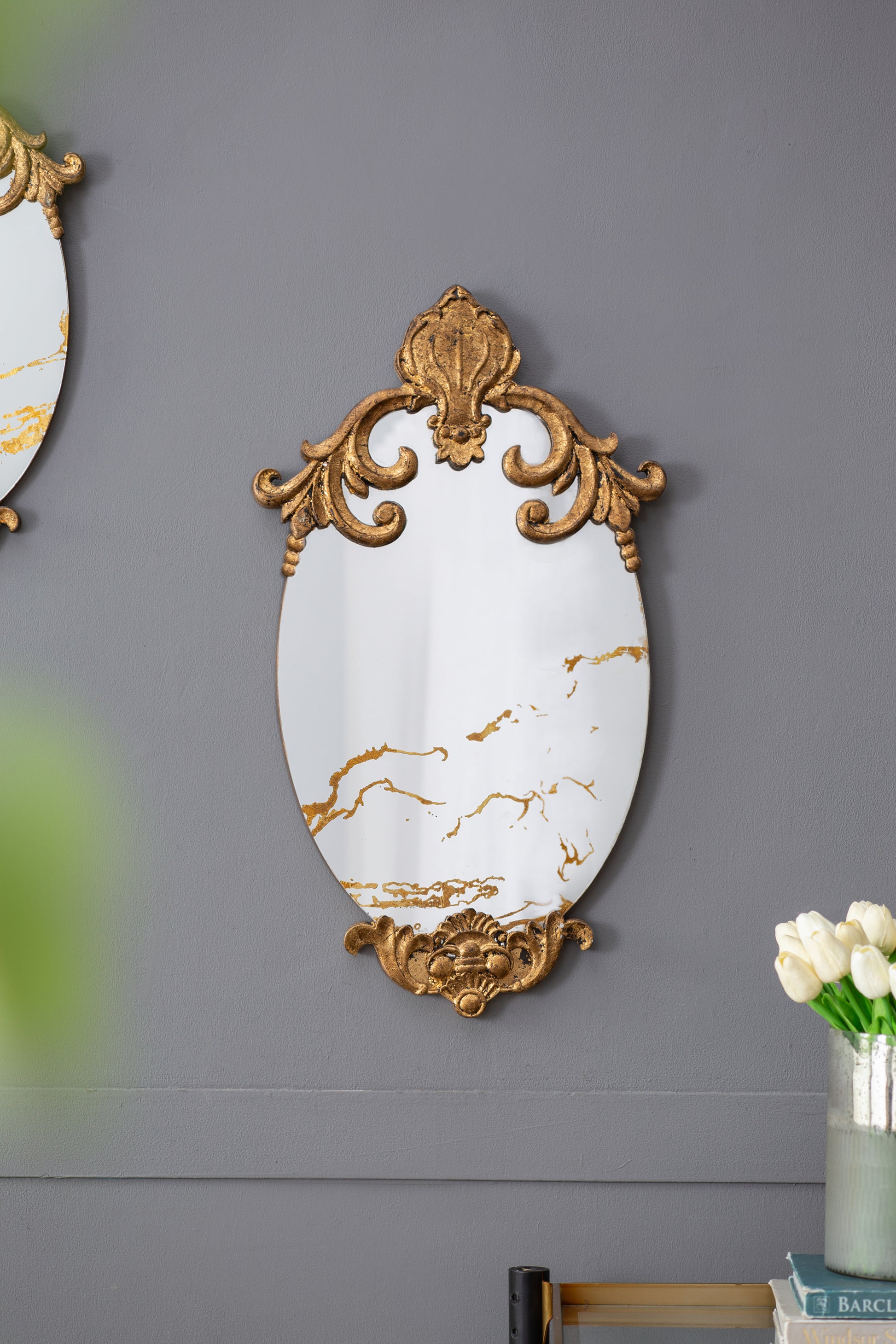 26" X 15" Decorative Oval Wall Mirror, Accent Mirror For Living Room, Entryway, Bedroom, Office Gold Mdf Glass