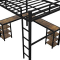 Full Metal Loft Bed With Desk And Shelves, Loft Bed With Ladder And Guardrails, Loft Bed Frame For Bedroom, Black Old Sku: W1307S00018 Full Black Metal