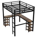 Full Metal Loft Bed With Desk And Shelves, Loft Bed With Ladder And Guardrails, Loft Bed Frame For Bedroom, Black Old Sku: W1307S00018 Full Black Metal