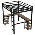 Full Metal Loft Bed With Desk And Shelves, Loft Bed With Ladder And Guardrails, Loft Bed Frame For Bedroom, Black With Vintage Wood Colored Desk Old Sku: W1307S00022 Full Black Metal