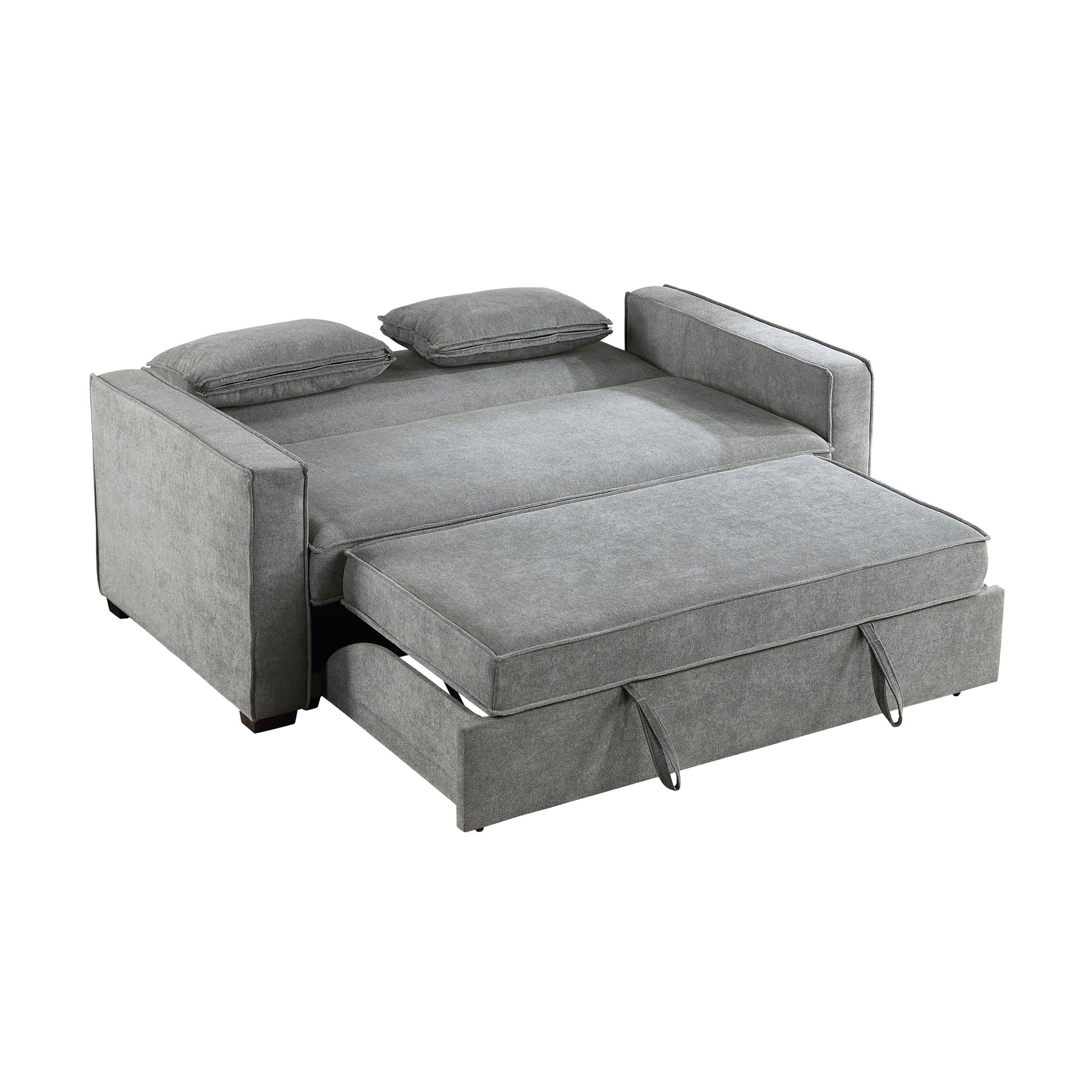 Modern Home Furniture Solid Wood Frame Sofa With Pull Out Bed Gray Fabric Upholstered 2X Pillows Click Clack Mechanism Back Living Rom Furniture Gray Polyester Wood Primary Living Space Modern Solid Wood 2 Seat