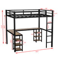 Full Metal Loft Bed With Desk And Shelves, Loft Bed With Ladder And Guardrails, Loft Bed Frame For Bedroom, Black Old Sku: W1307S00016 Pre Sale Date: 2024 3 7. Black Metal