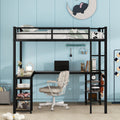 Full Metal Loft Bed With Desk And Shelves, Loft Bed With Ladder And Guardrails, Loft Bed Frame For Bedroom, Black Old Sku: W1307S00016 Pre Sale Date: 2024 3 7. Black Metal