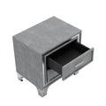 3 Pieces Bedroom Sets,Queen Size Upholstered Platform Bed With Led Lights And Two Nightstands Gray Gray Velvet