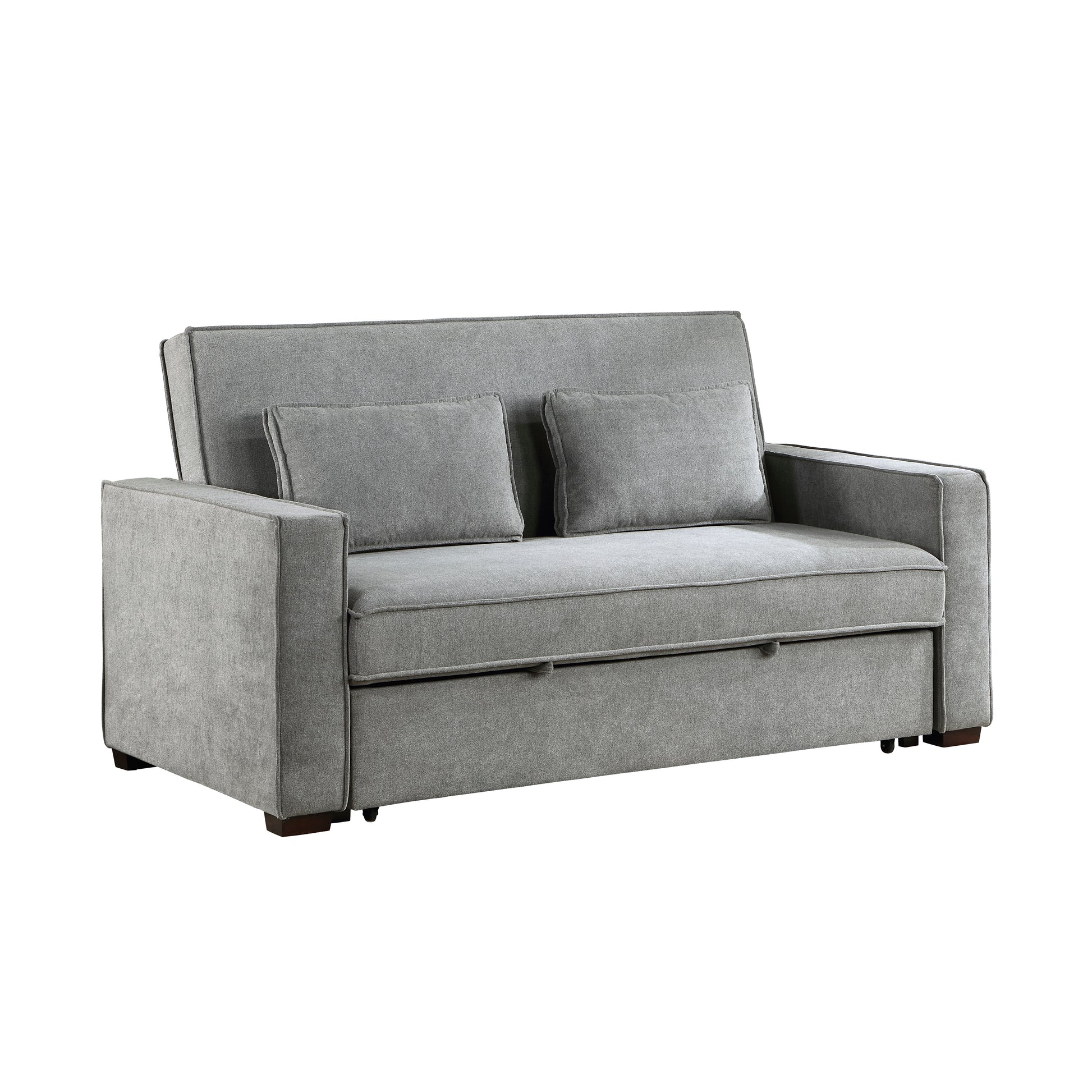 Modern Home Furniture Solid Wood Frame Sofa With Pull Out Bed Gray Fabric Upholstered 2X Pillows Click Clack Mechanism Back Living Rom Furniture Gray Polyester Wood Primary Living Space Modern Solid Wood 2 Seat