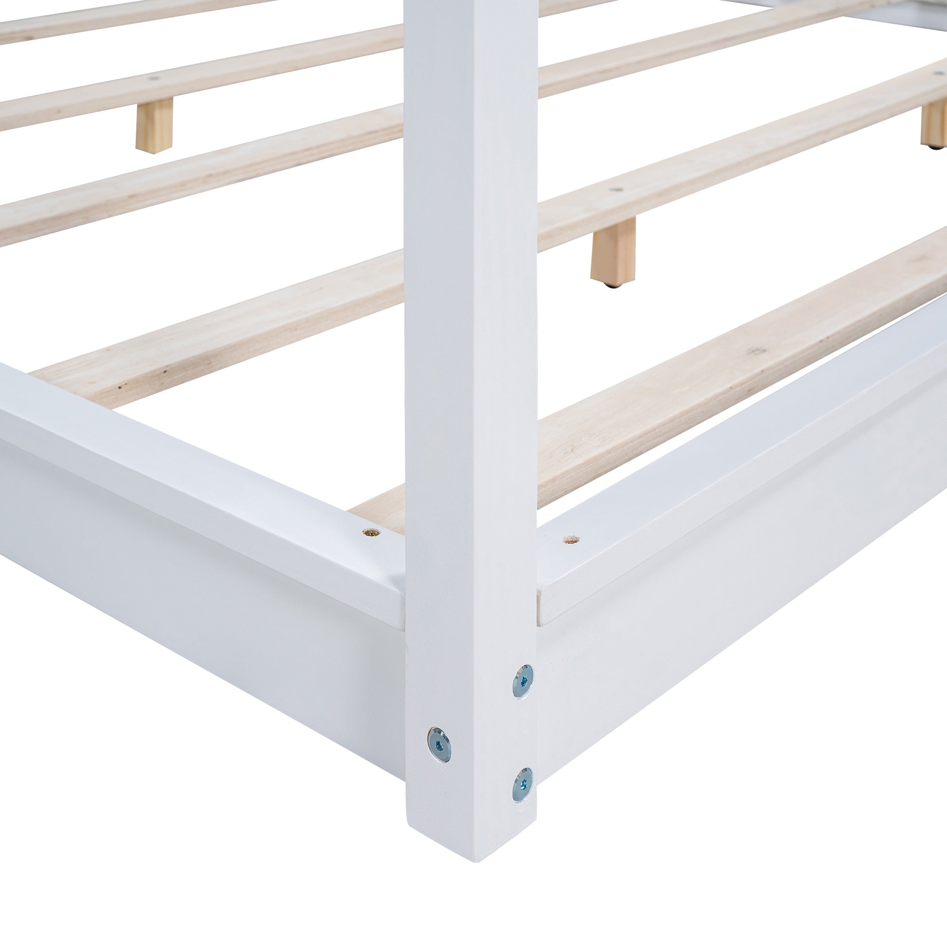 King Size Canopy Platform Bed With Support Legs,White Box Spring Not Required King White Wood Bedroom Canopy Pine