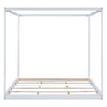 King Size Canopy Platform Bed With Support Legs,White Box Spring Not Required King White Wood Bedroom Canopy Pine