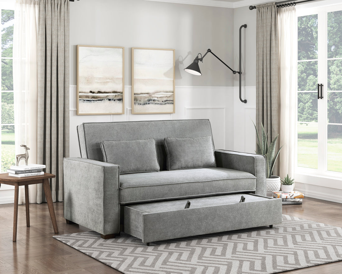 Modern Home Furniture Solid Wood Frame Sofa With Pull Out Bed Gray Fabric Upholstered 2X Pillows Click Clack Mechanism Back Living Rom Furniture Gray Polyester Wood Primary Living Space Modern Solid Wood 2 Seat