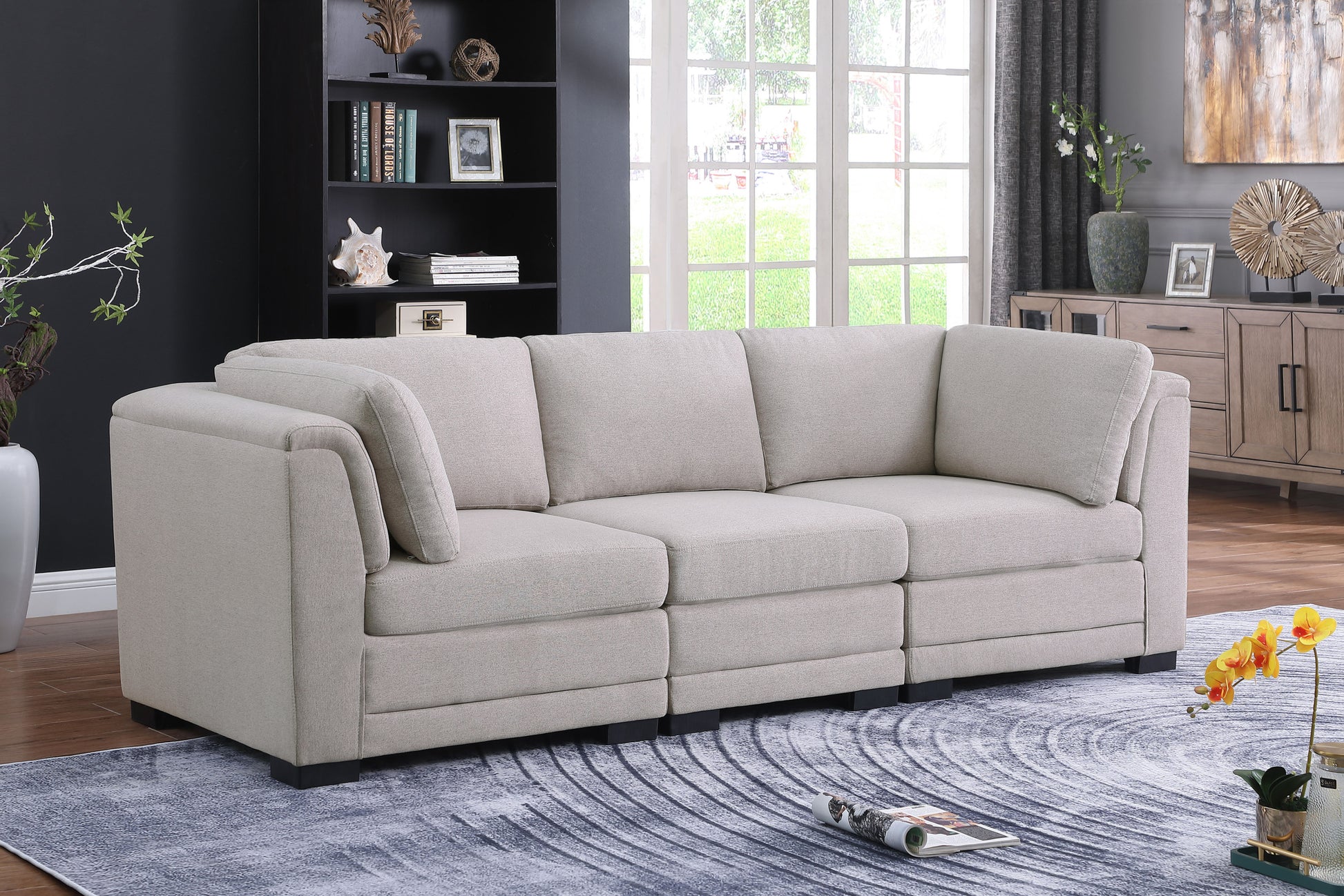 Kristin 96" Light Gray Linen Fabric 3 Seater Modular Sofa Light Gray Linen