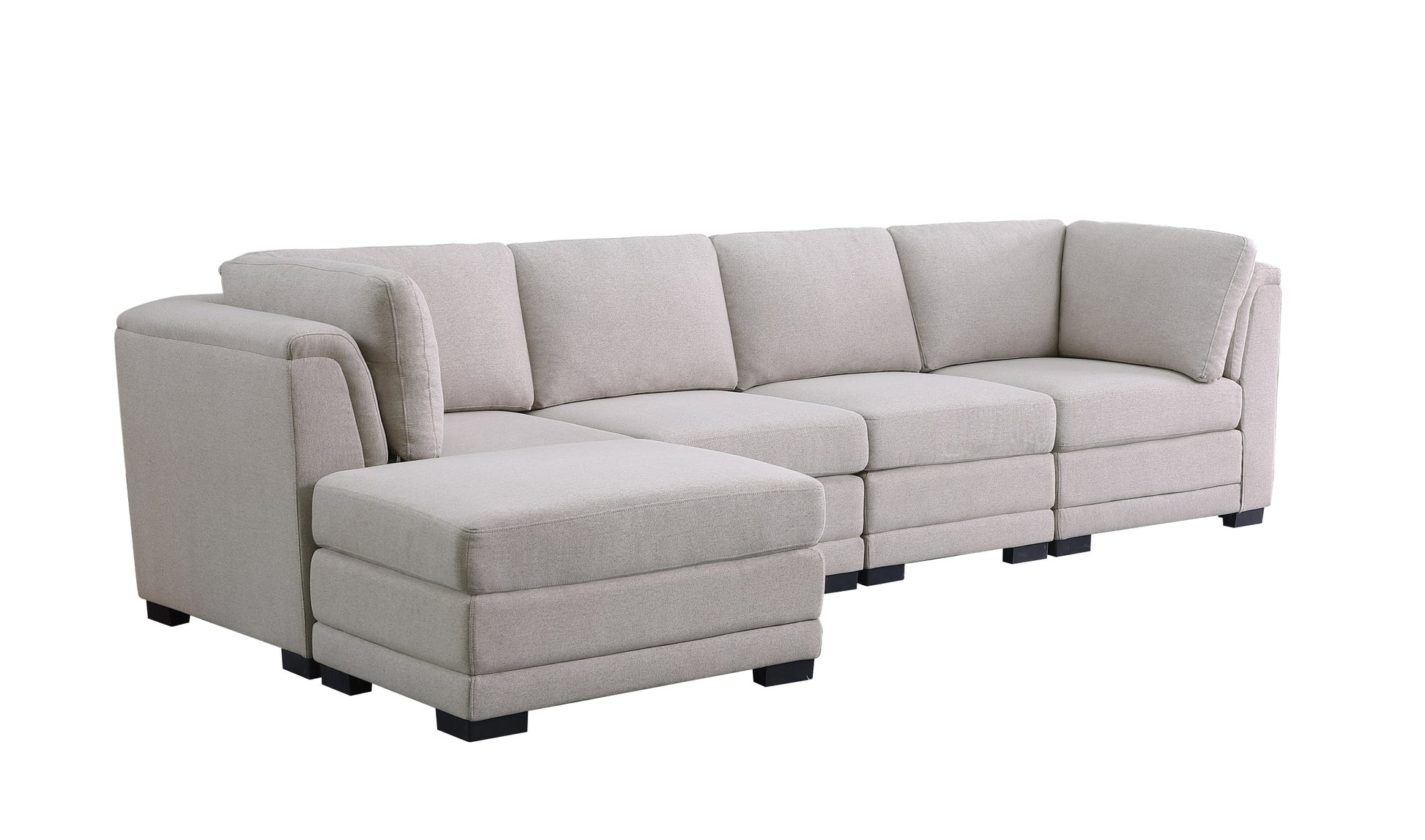 Kristin 96" Light Gray Linen Fabric Reversible Sectional Sofa With Ottoman Light Gray Linen