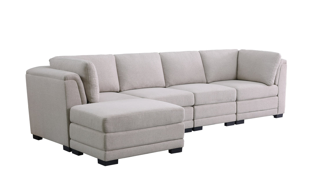 Kristin 121.5" Light Gray Linen Fabric Reversible Sectional Sofa With Ottoman Light Gray Linen