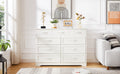 Bedroom Dresser, 9 Drawer Long Dresser With Antique Handles, Wood Chest Of Drawers For Kids Room, Living Room, Entry And Hallway, White, 47.56''W X 15.75''D X 34.45''H. White Particle Board