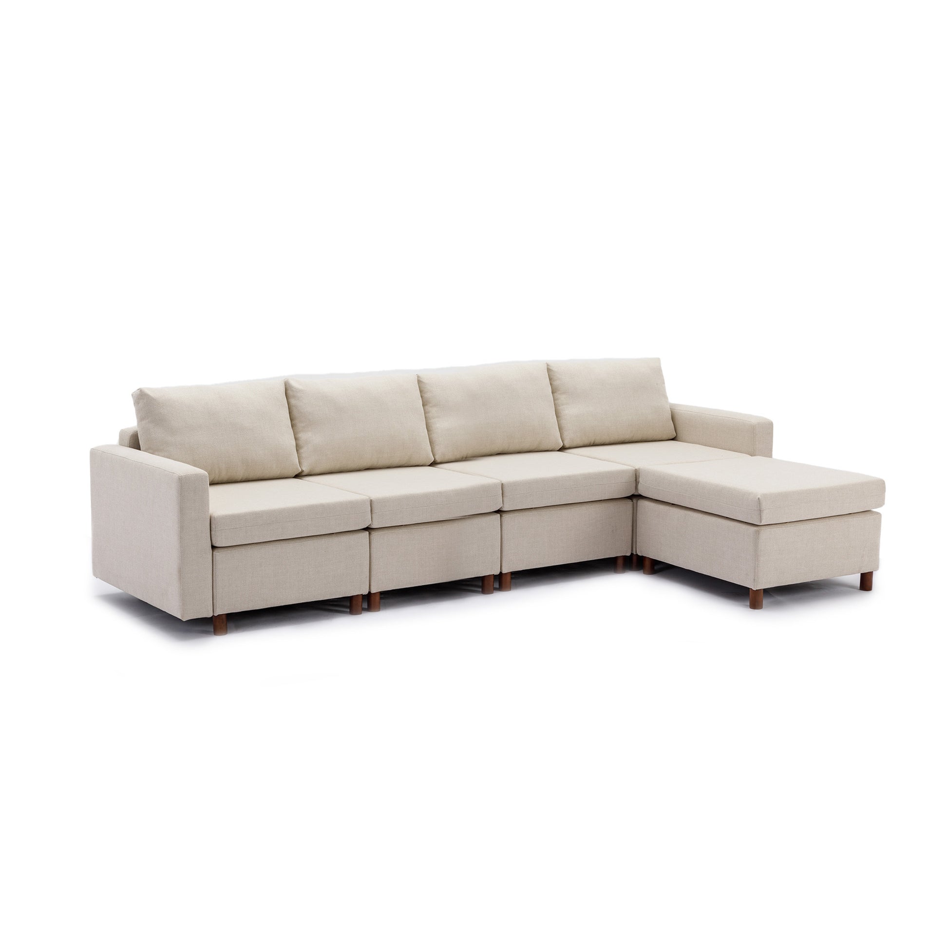 4 Seat Module Sectional Sofa Couch With 1 Ottoman For Living Room,Seat Cushion And Back Cushion Non Removable And Non Washable,Cream Cream Wood Primary Living Space Soft Modern Rubberwood Foam Linen 4 Seat
