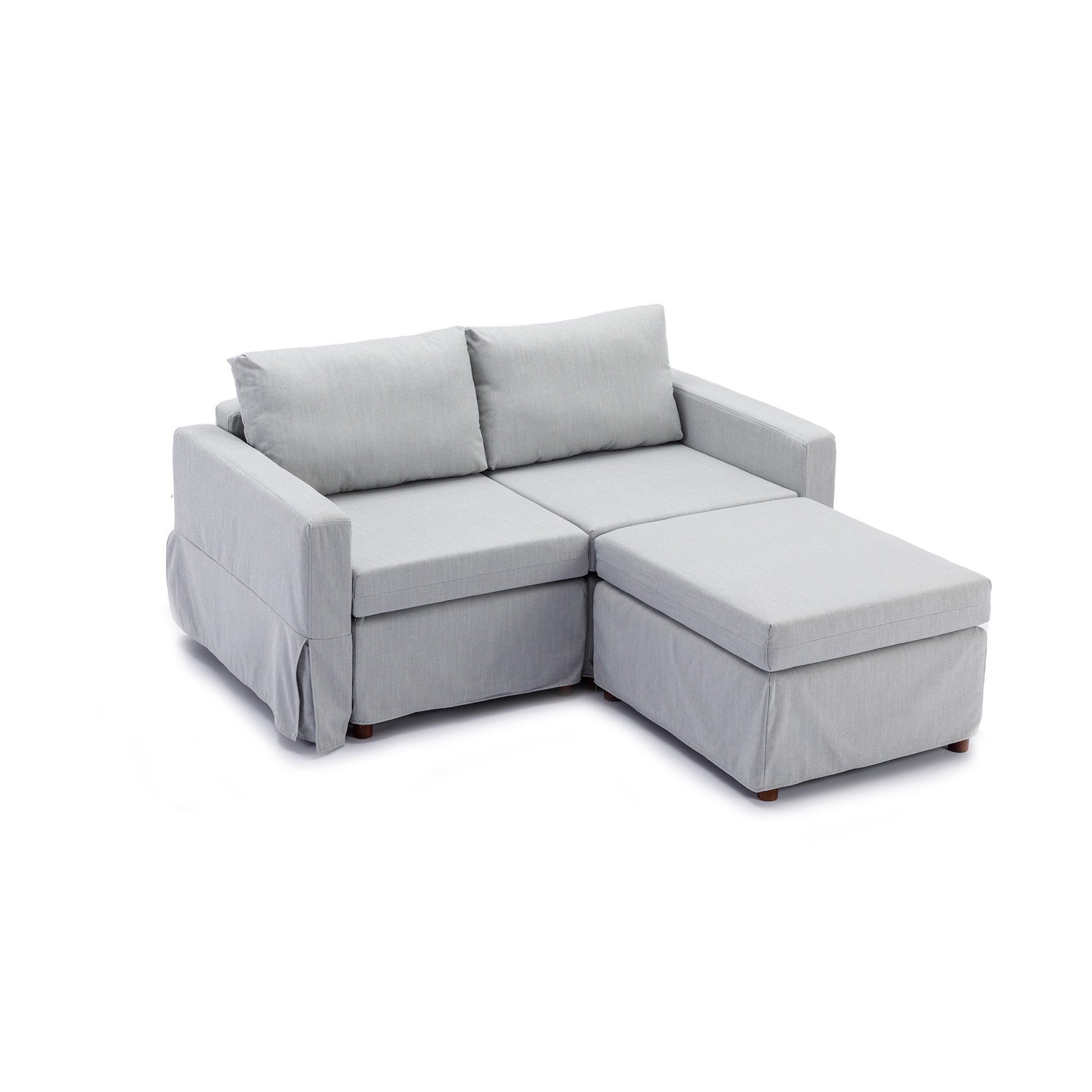 2 Seat Module Sectional Sofa Couch With 2 Ottoman,Seat Cushion And Back Cushion Removable And Washable,Light Grey Light Grey Wood Primary Living Space Soft Modern Rubberwood Foam Linen 2 Seat