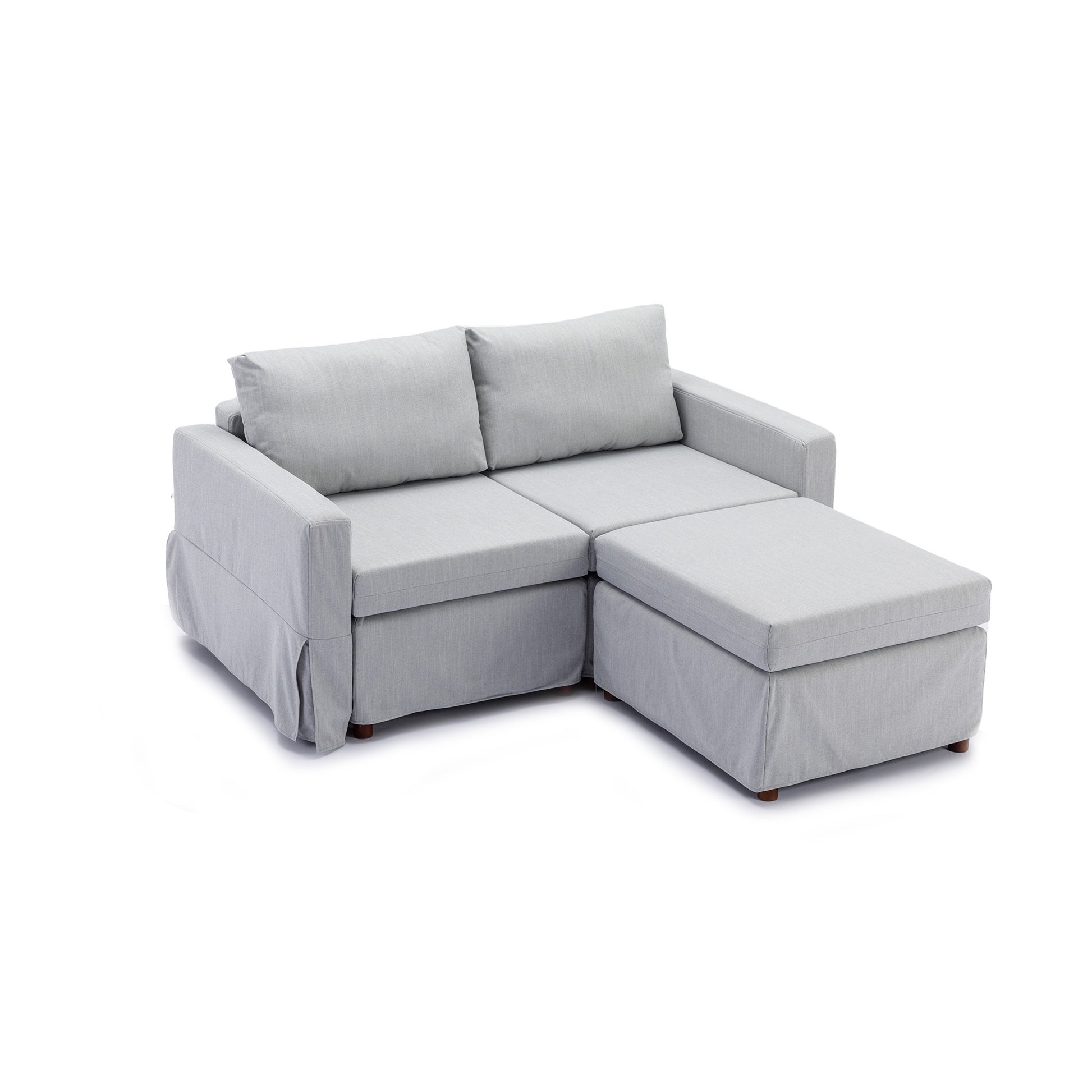 2 Seat Module Sectional Sofa Couch With 1 Ottoman,Seat Cushion And Back Cushion Removable And Washable,Light Grey Light Grey Wood Primary Living Space Soft Modern Rubberwood Foam Linen 2 Seat