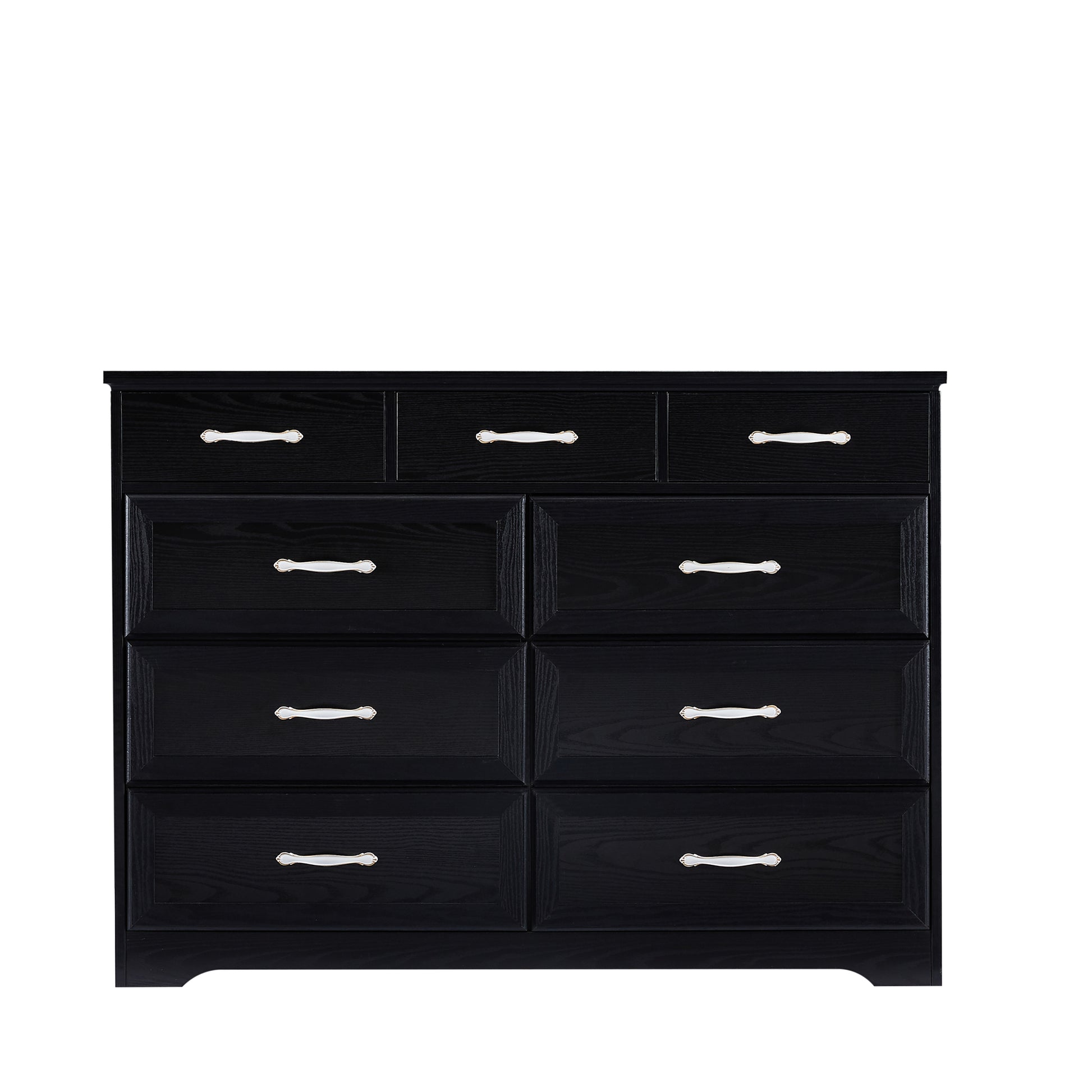 Bedroom Dresser, 9 Drawer Long Dresser With Antique Handles, Wood Chest Of Drawers For Kids Room, Living Room, Entry And Hallway, Black, 47.56''W X 15.75''D X 34.45''H. Black Particle Board