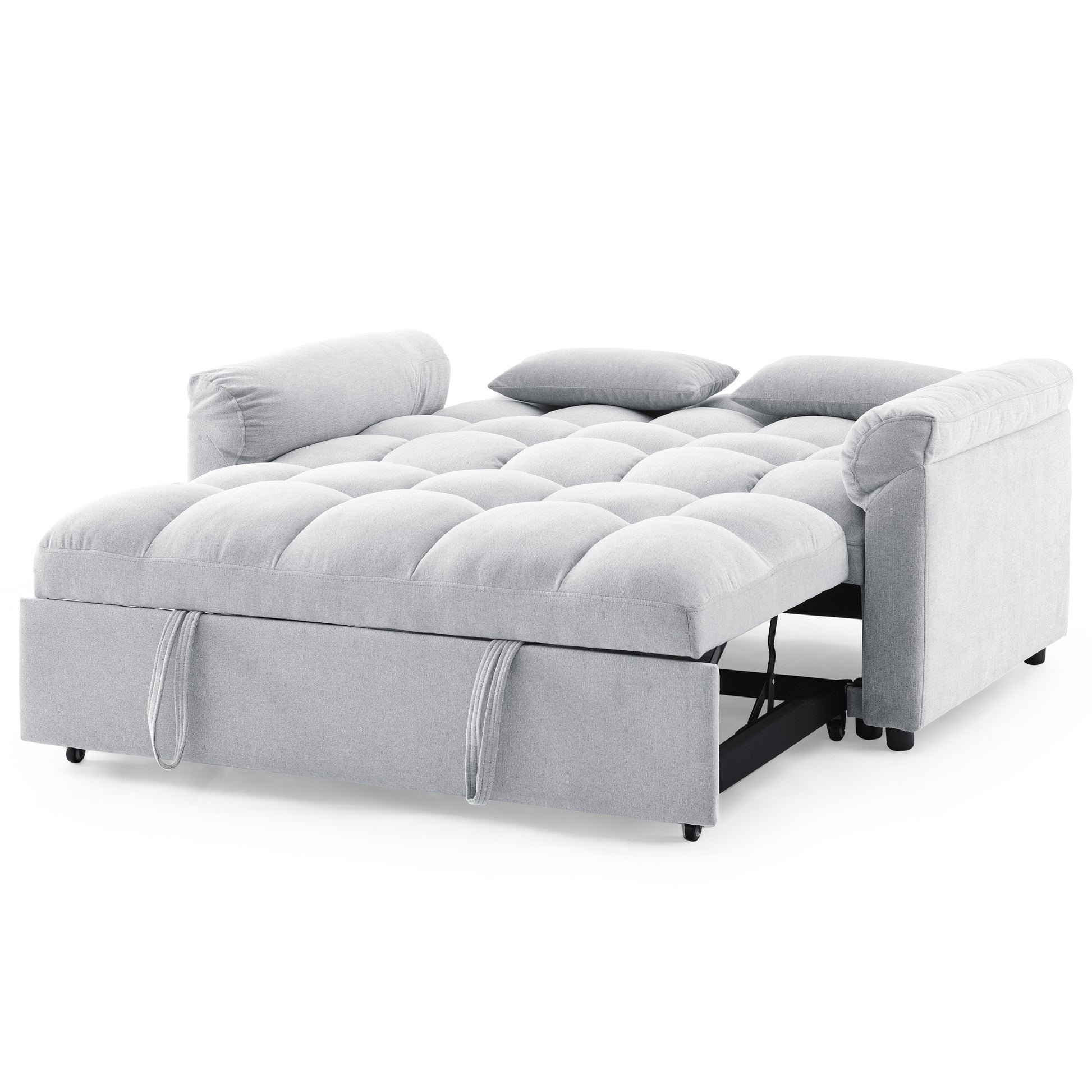 Loveseats Sofa Bed With Pull Out Bed,Adjsutable Back,Light Grey Grey Linen Wood Primary Living Space Medium Soft Tight Back Eucalyptus Pillow Top Arms Foam Linen 2 Seat