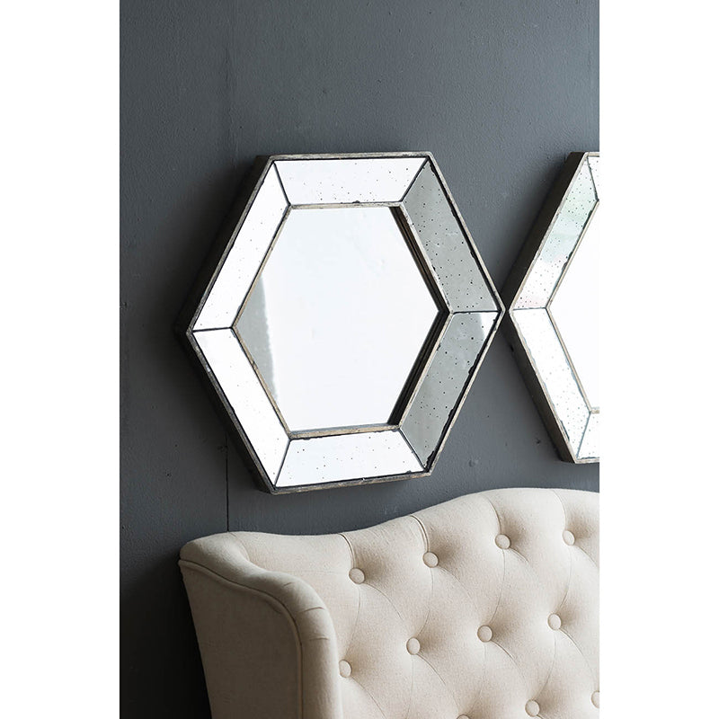 21" X 18" Hexagon Wall Mirror With Traditional Silver Finish, Home Decor Accent Mirror For Living Room, Entryway, Bedroom Silver Mdf Glass