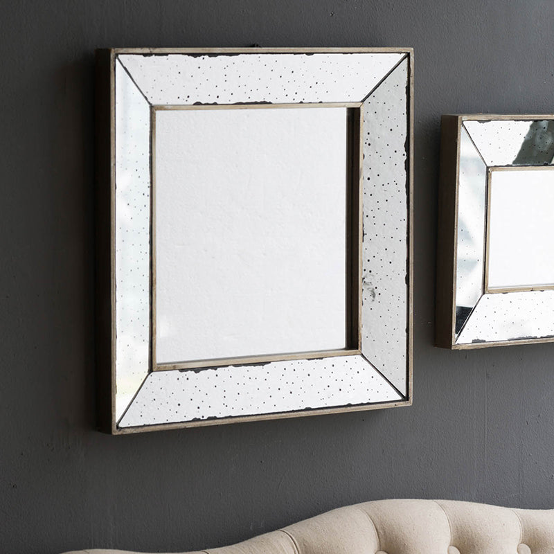 18" X 18" Distressed Silver Square Accent Mirror, Traditional Style Framed Wall Mirror For Living Room, Entryway, Office, Bedroom, Hallway Silver Mdf Glass