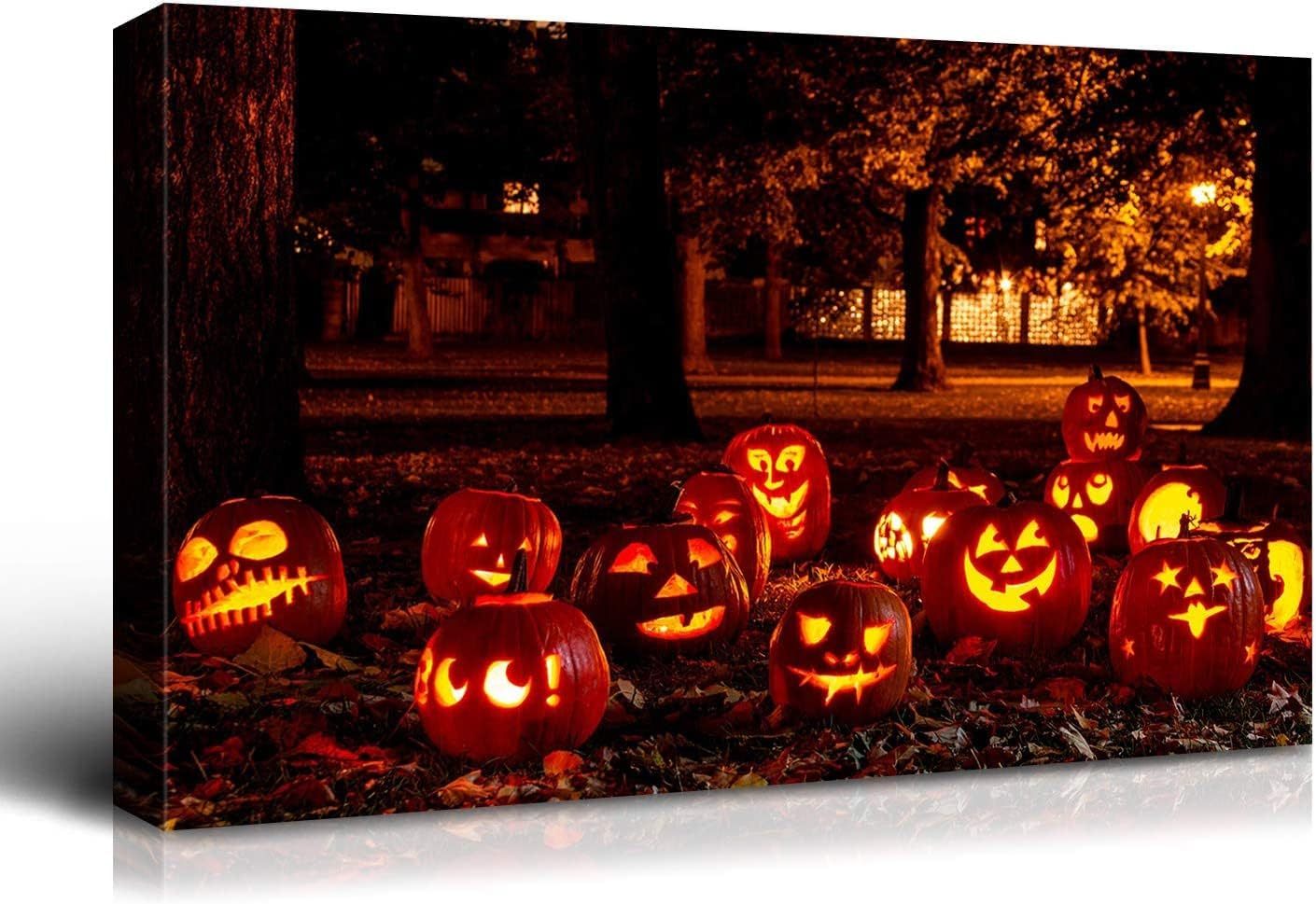 1Pcs Drop Ping Framed Canvas Wall Art Decor Painting For Halloween, Jack O Lanterns Groups Painting For Halloween Gift, Decoration For Halloween Living Room, Bedroom Decor 3624In Thickness 1.5Inc Multicolor Canvas