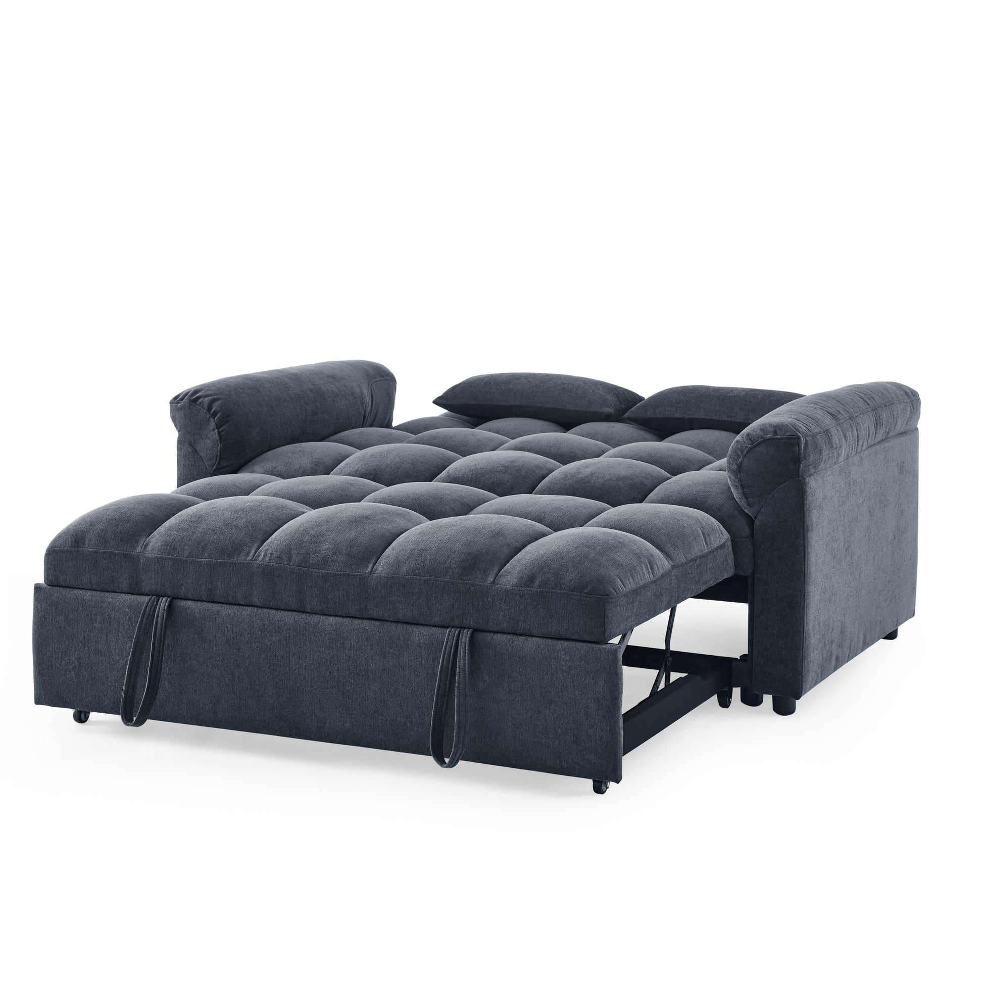 Loveseats Sofa Bed With Pull Out Bed,Adjsutable Back,Blue Grey Blue Grey Linen Wood Primary Living Space Medium Soft Tight Back Eucalyptus Pillow Top Arms Foam Linen 2 Seat