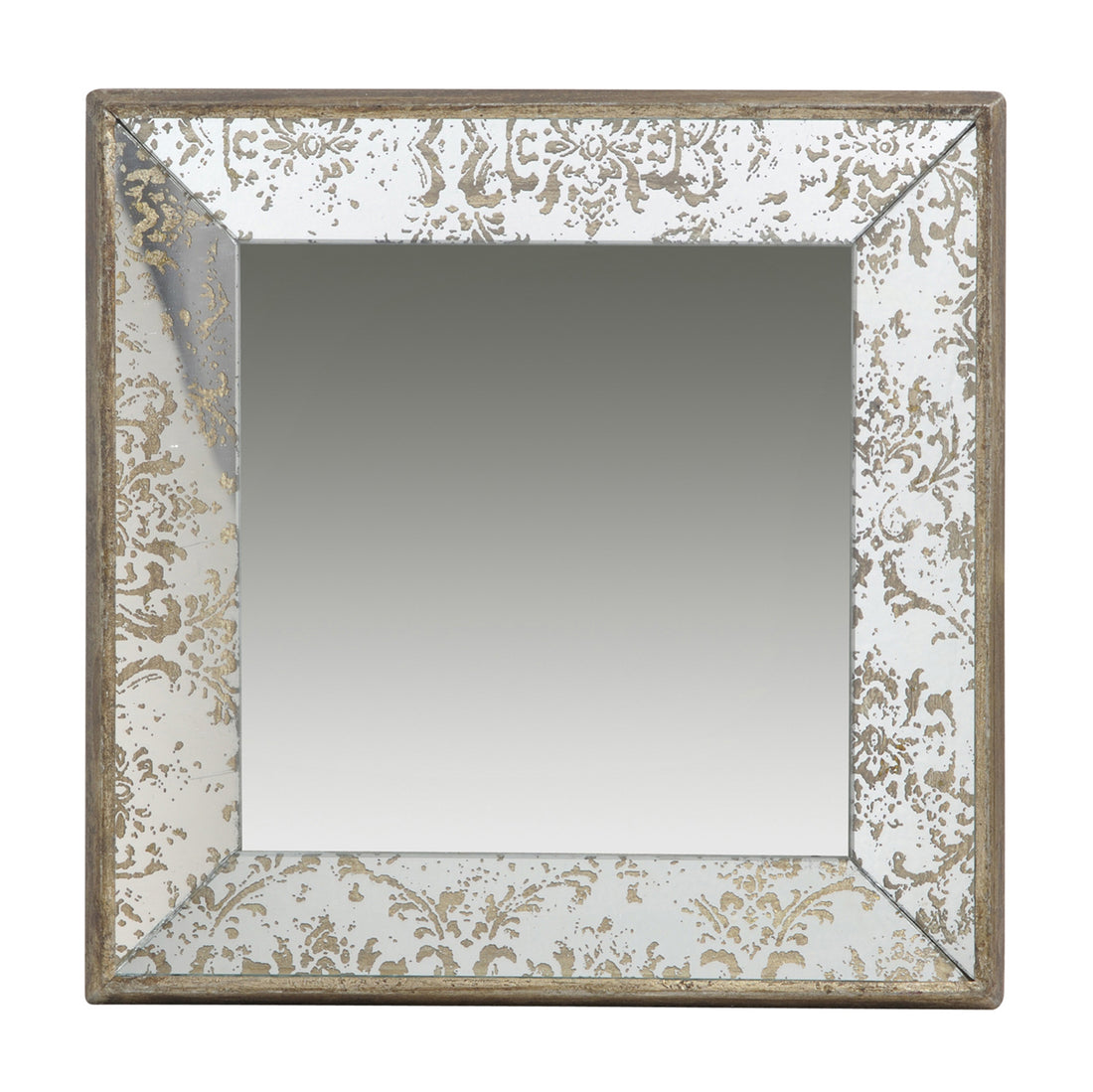 24" X 24" Antique Silver Square Mirror With Floral Accents, Decorative Display Tray, Hanging Mirror, Traditional Home Decor Silver Mdf Glass