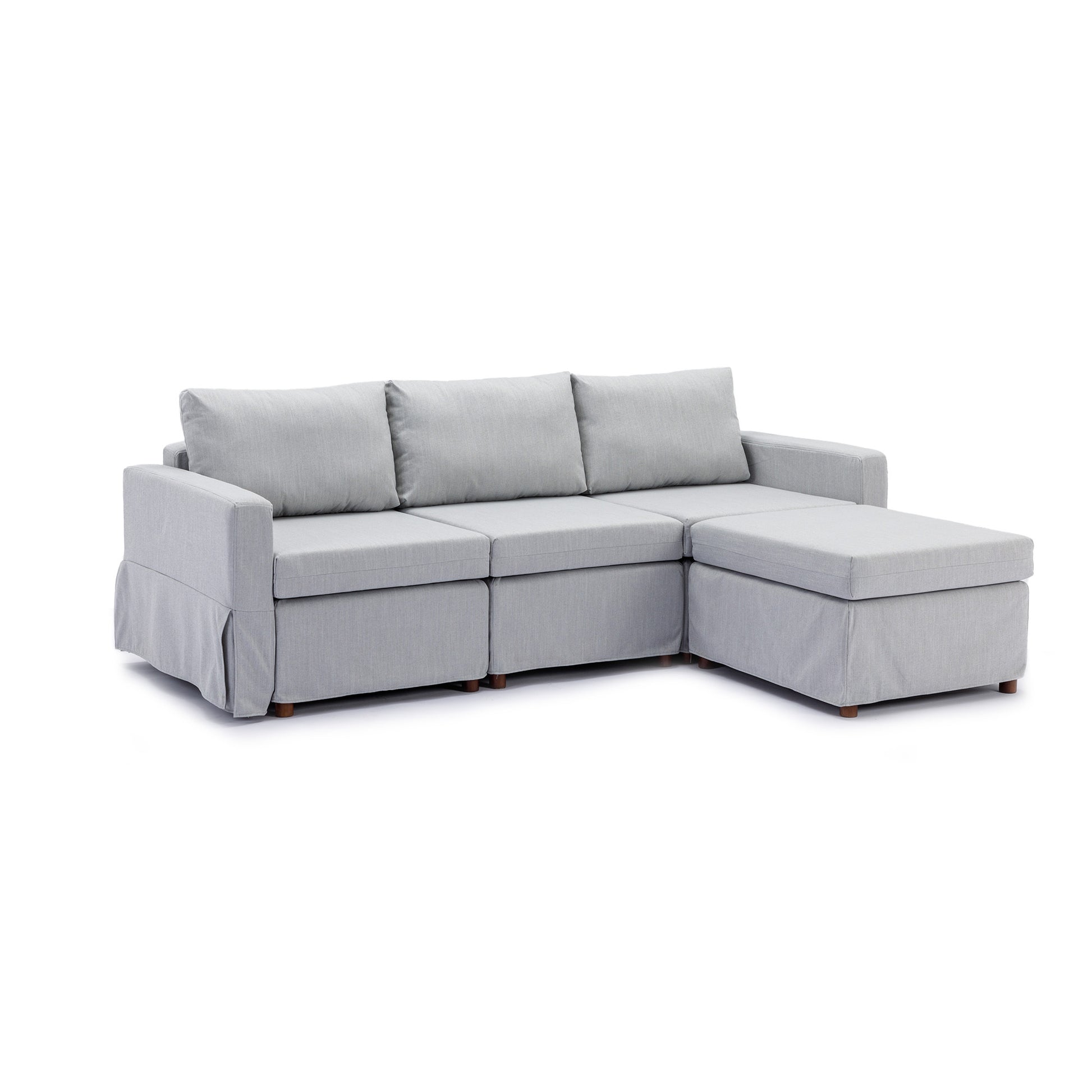 3 Seat Module Sectional Sofa Couch With 1 Ottoman,Seat Cushion And Back Cushion Removable And Washable,Light Grey Light Grey Wood Primary Living Space Soft Modern Rubberwood Foam Linen 3 Seat