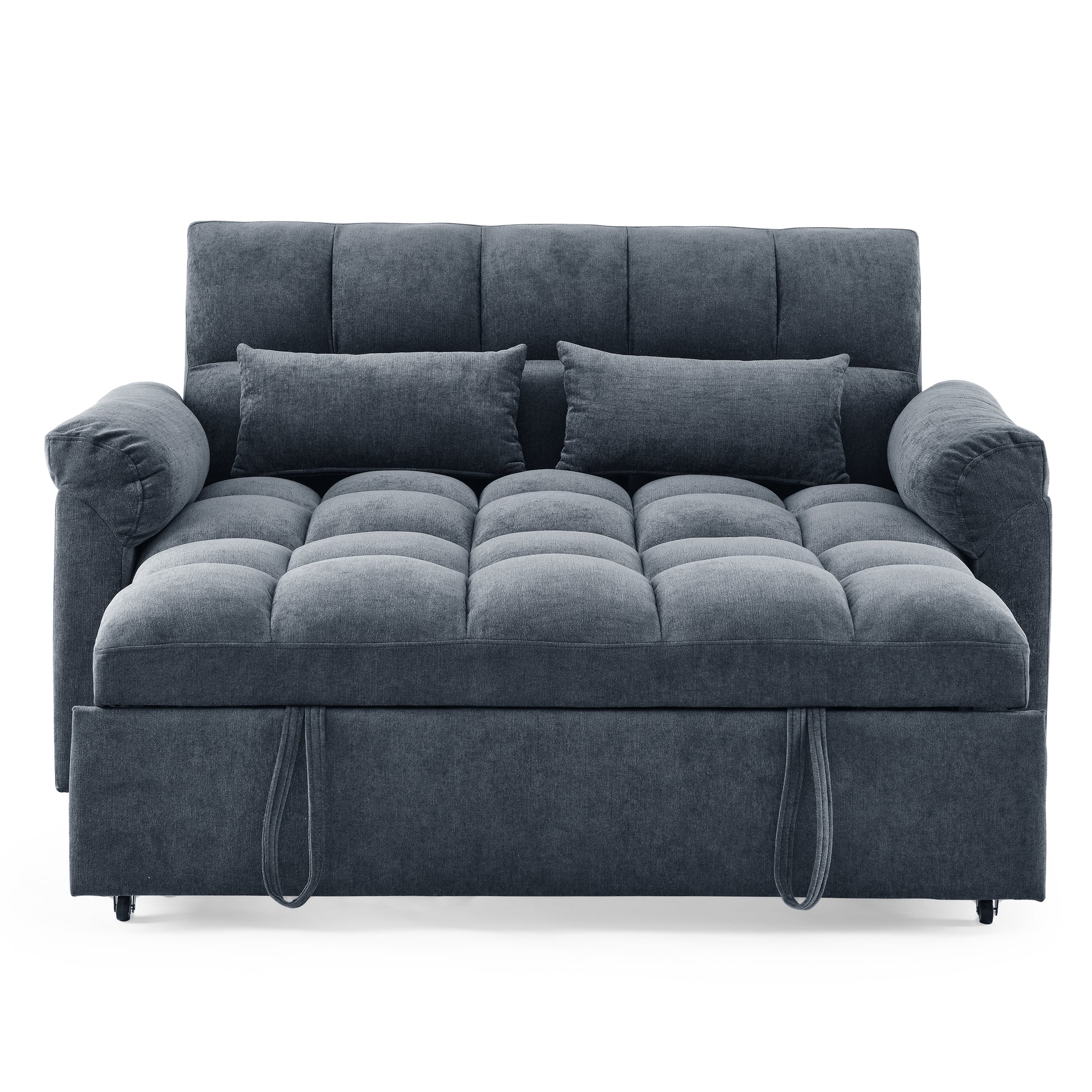 Loveseats Sofa Bed With Pull Out Bed,Adjsutable Back,Blue Grey Blue Grey Linen Wood Primary Living Space Medium Soft Tight Back Eucalyptus Pillow Top Arms Foam Linen 2 Seat