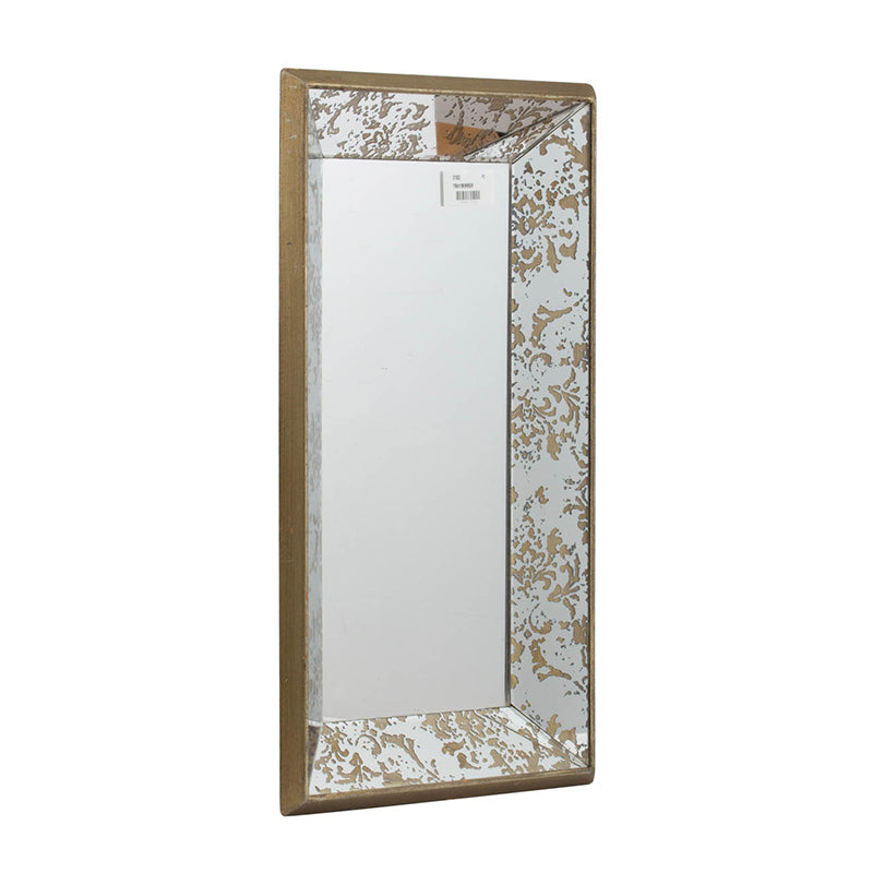 20" X 12" Antique Silver Rectangle Mirror With Floral Accents, Mirrored Display Tray, Hanging Wall Mirror Silver Mdf Glass