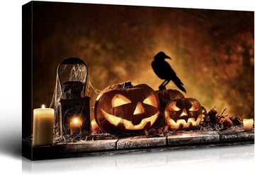 Drop Ping Framed Canvas Wall Art Decor Painting For Halloween, Jack O Lanterns Painting For Halloween Gift, Decoration For Halloween Living Room, Bedroom Decor Ready To Hang Wrapped Canvas Colorful Oversized 41In Painting Prints And Posters Art Deco