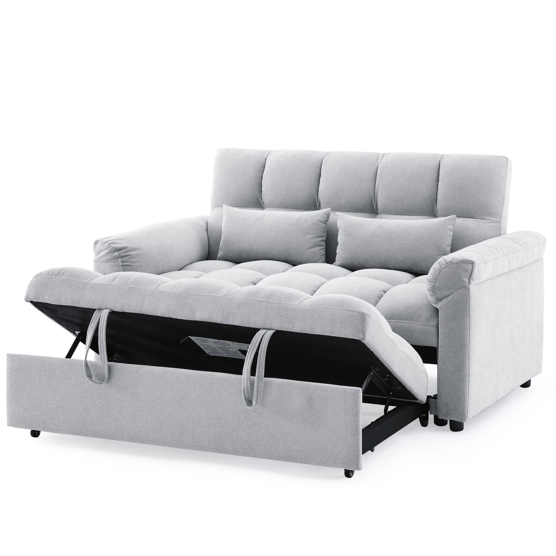 Loveseats Sofa Bed With Pull Out Bed,Adjsutable Back,Light Grey Grey Linen Wood Primary Living Space Medium Soft Tight Back Eucalyptus Pillow Top Arms Foam Linen 2 Seat