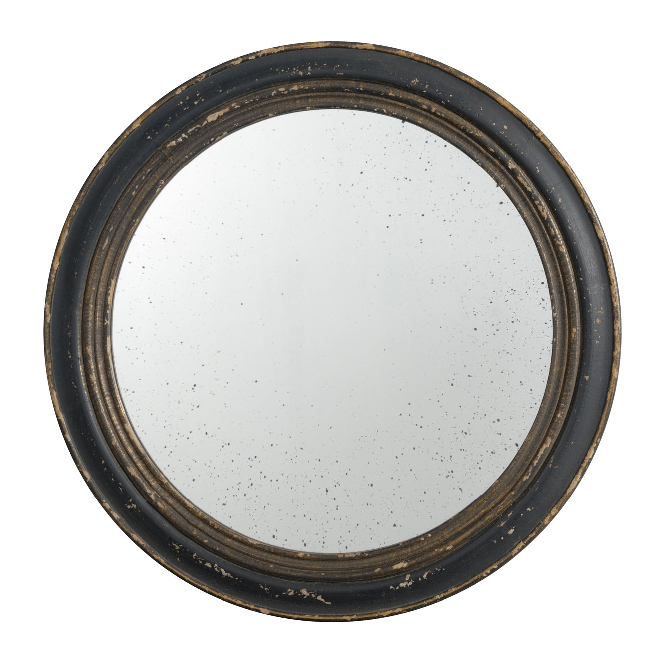 23.5" Circle Wall Mirror With Wooden Black Frame, Antique Classic Accent Mirror, For Living Room, Foyer, Bathroom, Office Black Mdf Glass