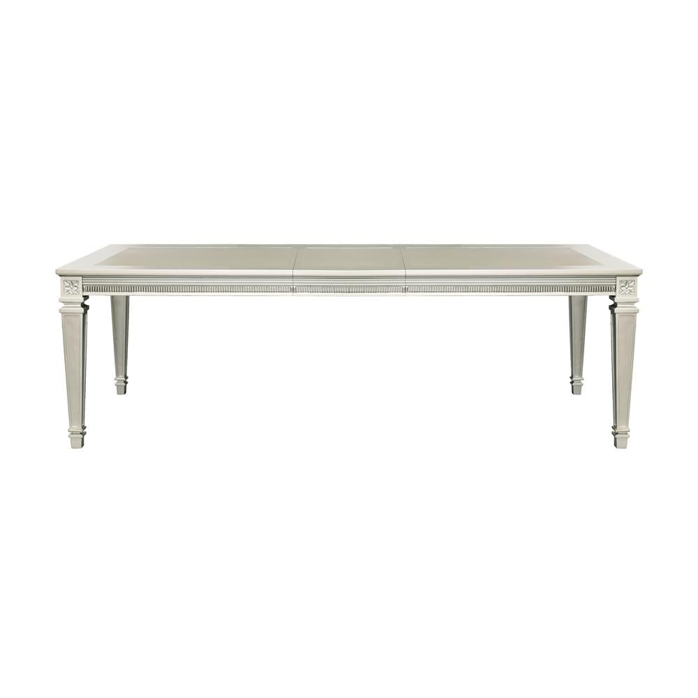 Silver Finish 5Pc Dining Set Table W Leaf And 4X Side Chairs Modern Glam Style Crystal Tufted Chairs Upholstered Seat Wooden Dining Room Furniture Silver Seats 4 Dining Room Extendable Glam,Modern Rectangular Dining Table With Chair Wood