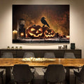 1Pcs Drop Ping Framed Canvas Wall Art Decor Painting For Halloween, Jack O Lanterns Painting For Halloween Gift, Decoration For Halloween Living Room, Bedroom Decor 2418In Thickness 1.5Inch Wrapped Canvas Colorful Oversized 41In Painting Prints And