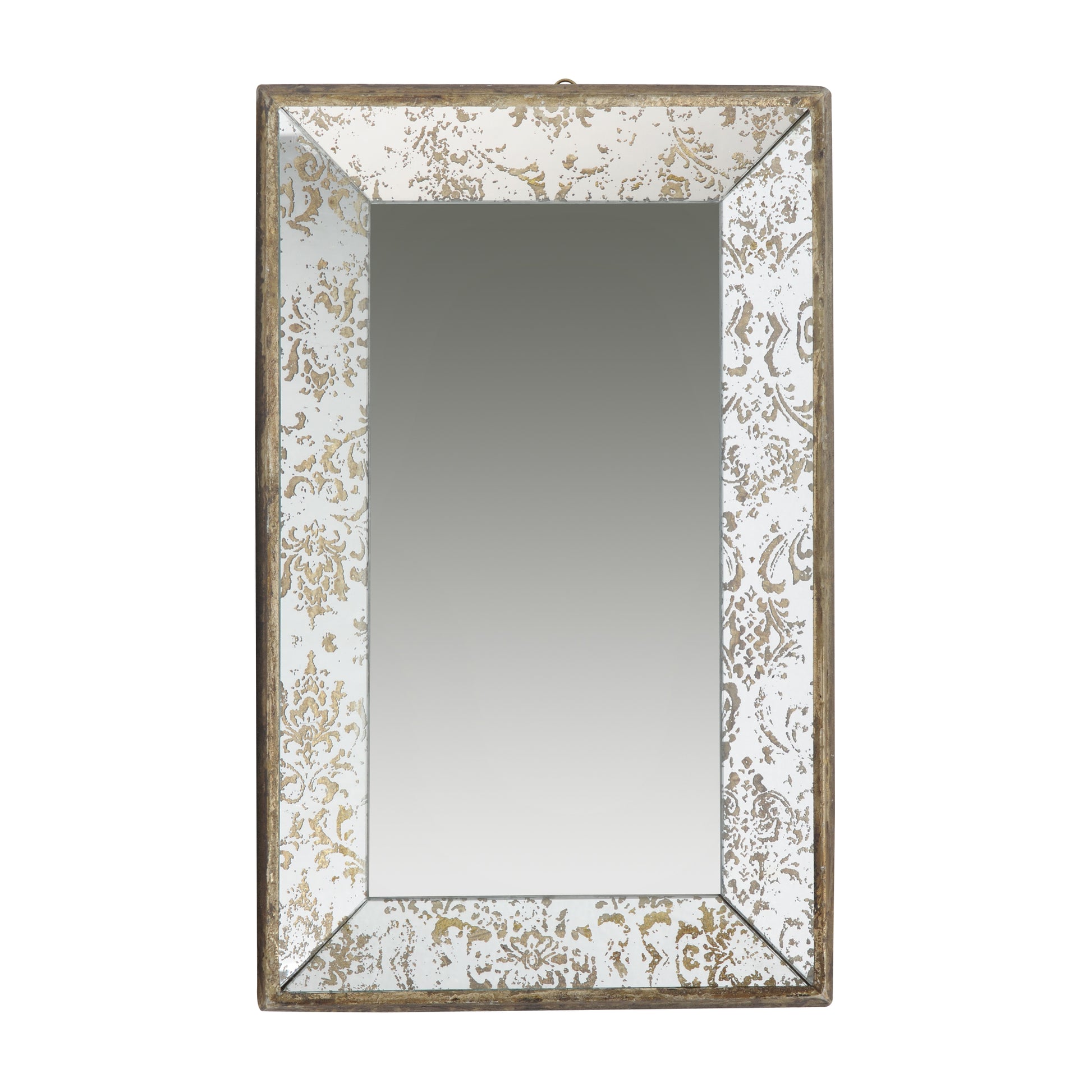 20" X 12" Antique Silver Rectangle Mirror With Floral Accents, Mirrored Display Tray, Hanging Wall Mirror Silver Mdf Glass