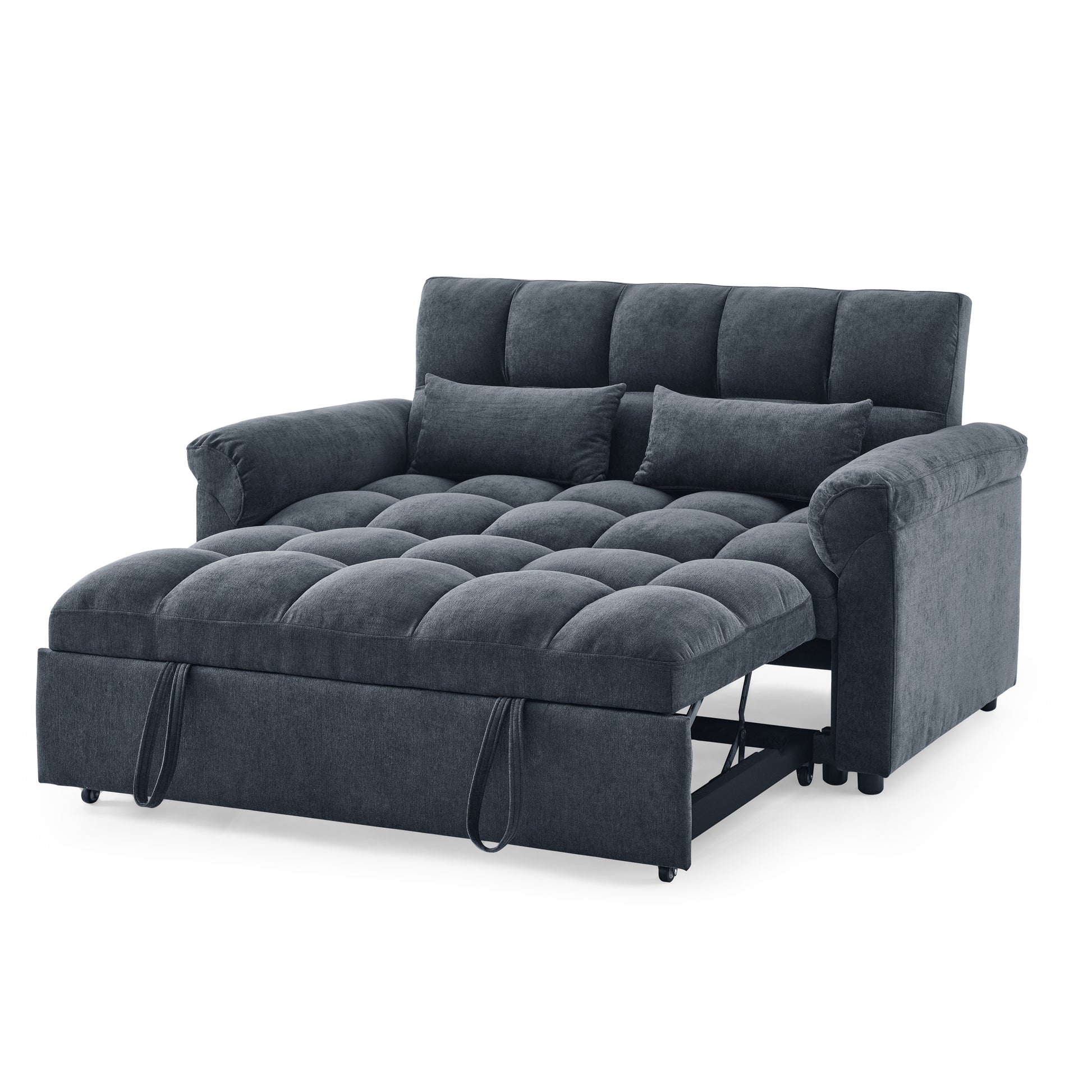 Loveseats Sofa Bed With Pull Out Bed,Adjsutable Back,Blue Grey Blue Grey Linen Wood Primary Living Space Medium Soft Tight Back Eucalyptus Pillow Top Arms Foam Linen 2 Seat