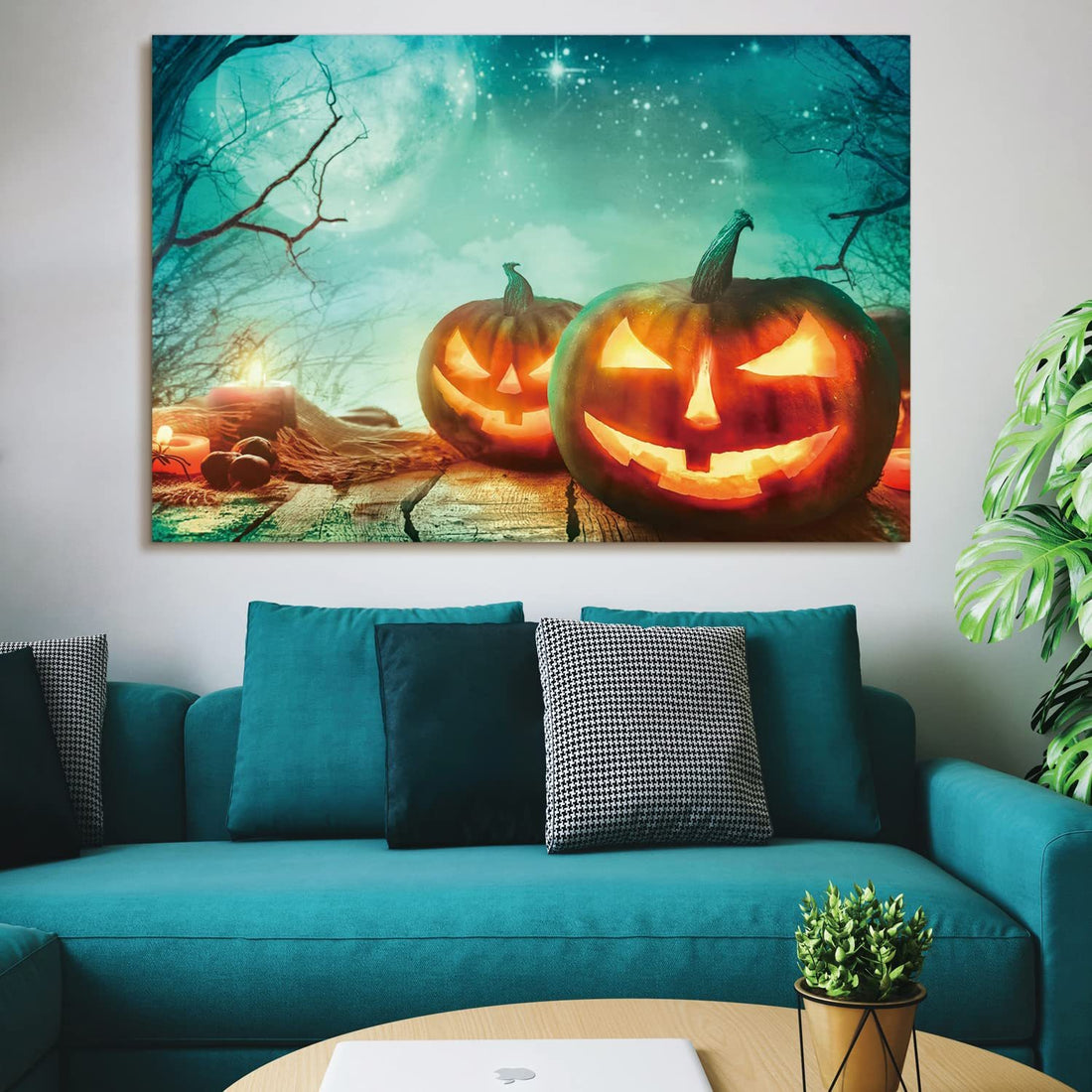 1Pcs Drop Ping Framed Canvas Wall Art Decor Painting For Halloween, Jack O Lanterns Painting For Halloween Gift, Decoration For Halloween Living Room, Bedroom Decor 4028In Thickness 1.5Inch Multicolor Canvas