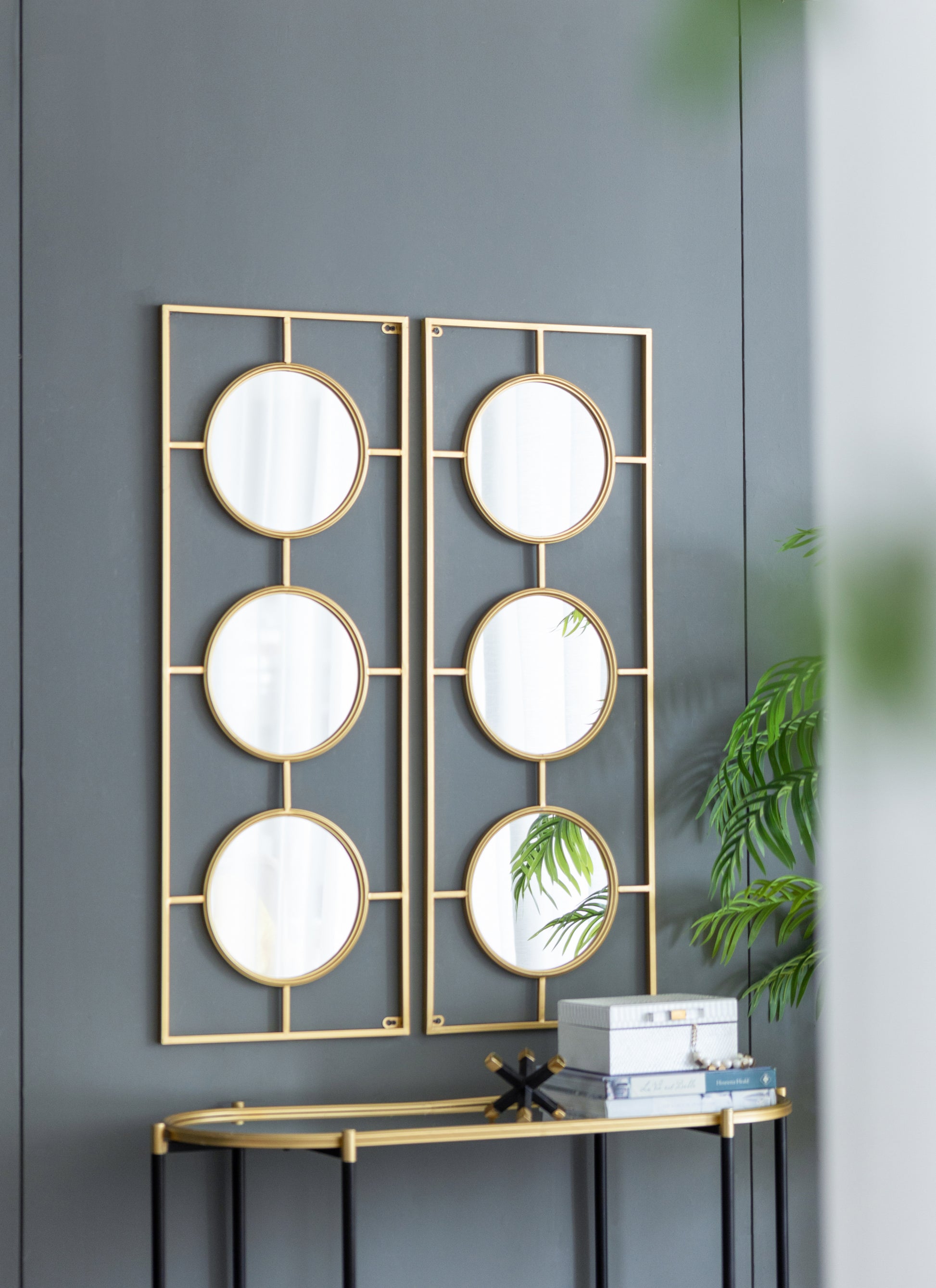 3 Mirror Piece Wall Mirror In Gold Rectangular Frame, Home Wall Decor For Bedroom Living Room, 43"X16" Gold Iron