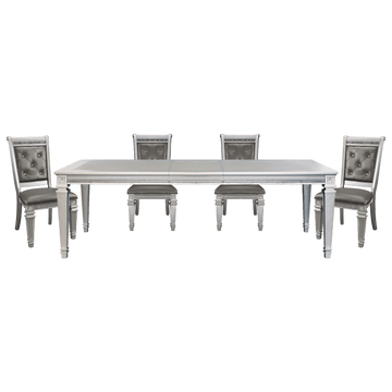 Silver Finish 5Pc Dining Set Table W Leaf And 4X Side Chairs Modern Glam Style Crystal Tufted Chairs Upholstered Seat Wooden Dining Room Furniture Silver Seats 4 Dining Room Extendable Glam,Modern Rectangular Dining Table With Chair Wood