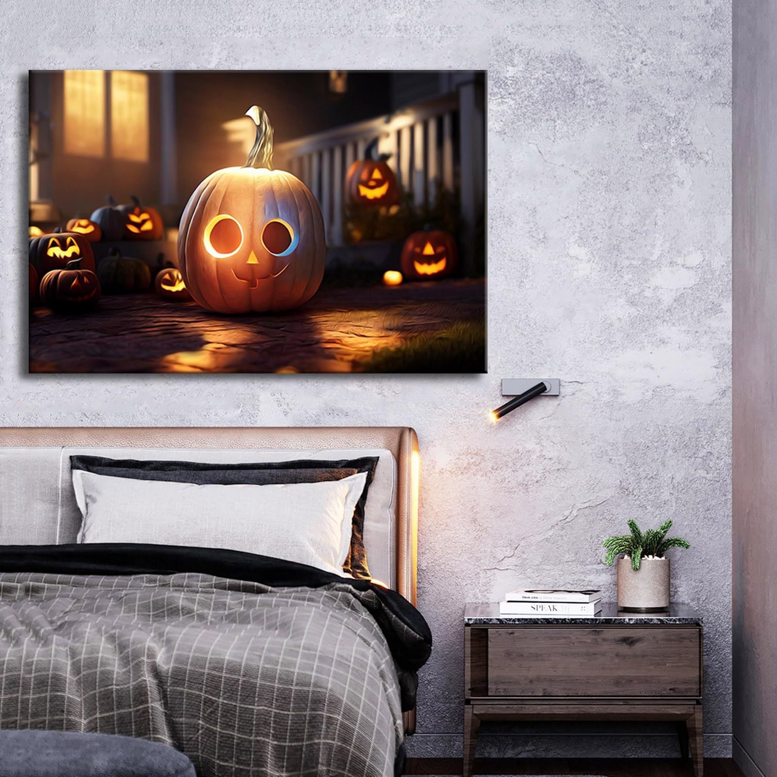 1Pcs Drop Ping Framed Canvas Wall Art Decor Painting For Halloween, Jack O Lanterns Painting For Halloween Gift, Decoration For Halloween Living Room, Bedroom Decor 2418In Thickness 1.5Inch Multicolor Canvas