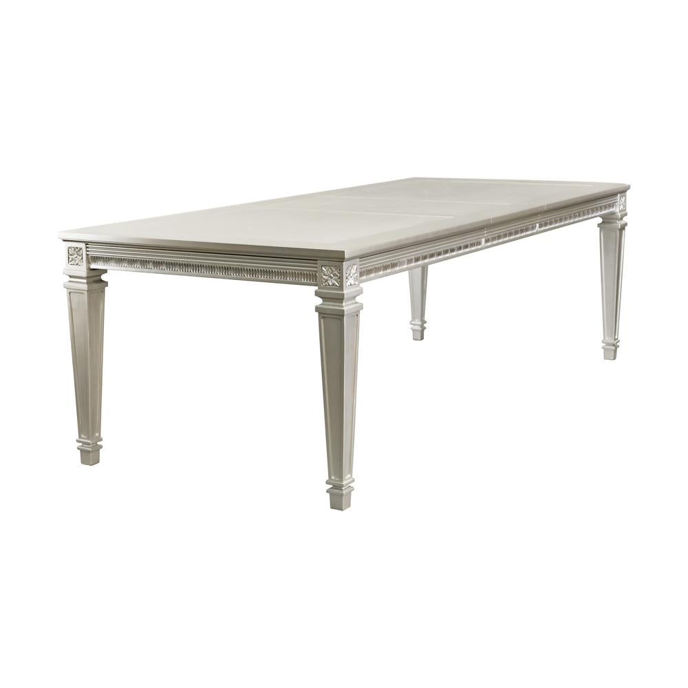 Silver Finish 5Pc Dining Set Table W Leaf And 4X Side Chairs Modern Glam Style Crystal Tufted Chairs Upholstered Seat Wooden Dining Room Furniture Silver Seats 4 Dining Room Extendable Glam,Modern Rectangular Dining Table With Chair Wood