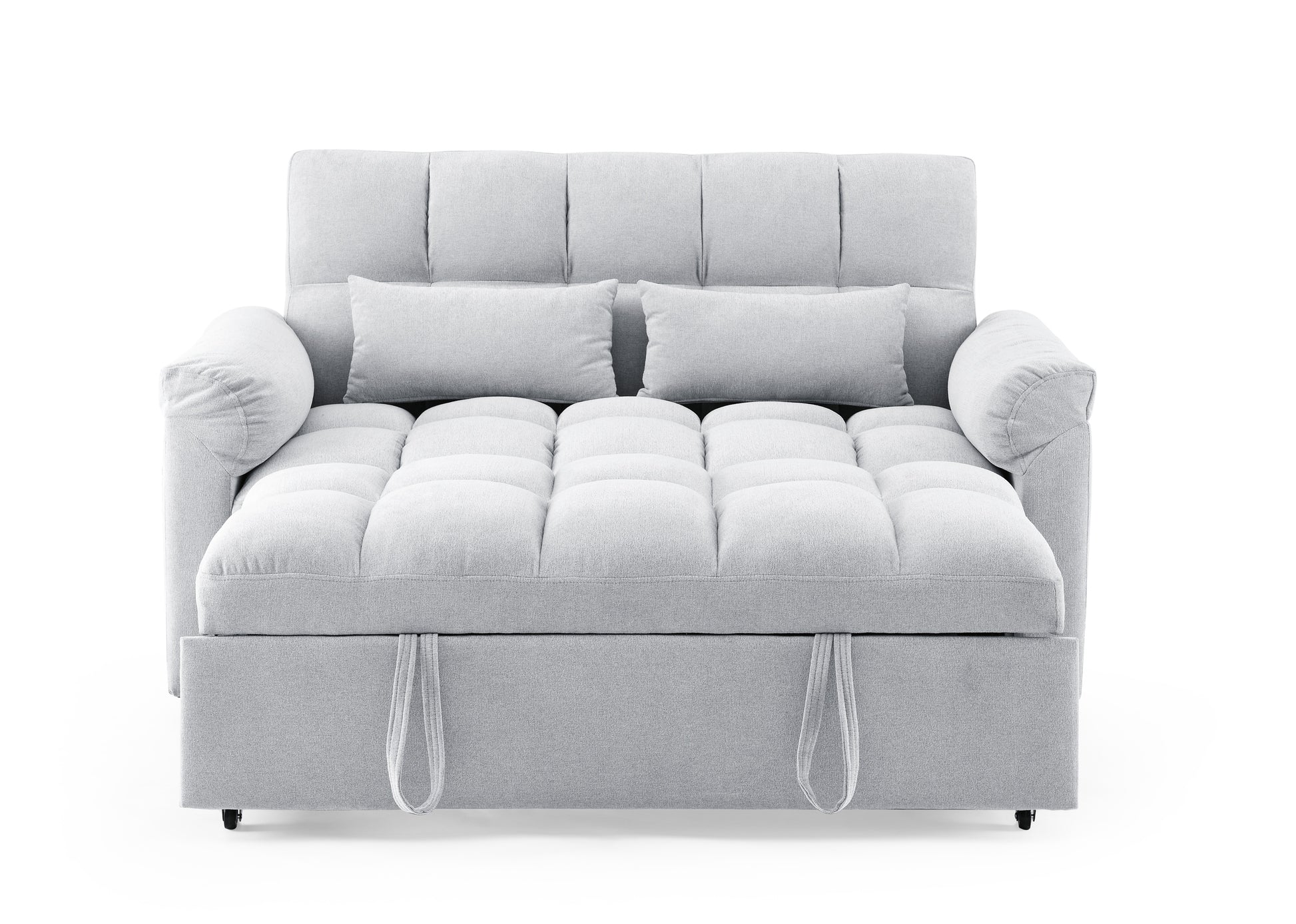 Loveseats Sofa Bed With Pull Out Bed,Adjsutable Back,Light Grey Grey Linen Wood Primary Living Space Medium Soft Tight Back Eucalyptus Pillow Top Arms Foam Linen 2 Seat