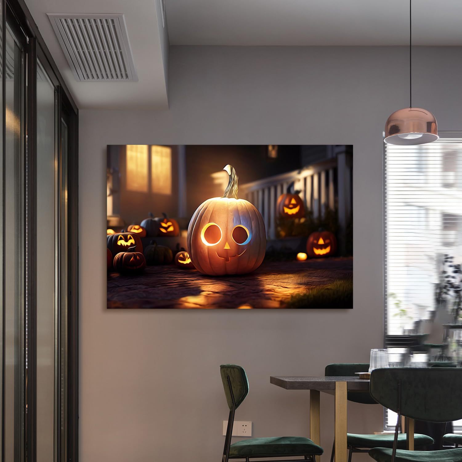 1Pcs Drop Ping Framed Canvas Wall Art Decor Painting For Halloween, Jack O Lanterns Painting For Halloween Gift, Decoration For Halloween Living Room, Bedroom Decor 3624In Thickness 1.5Inch Multicolor Canvas