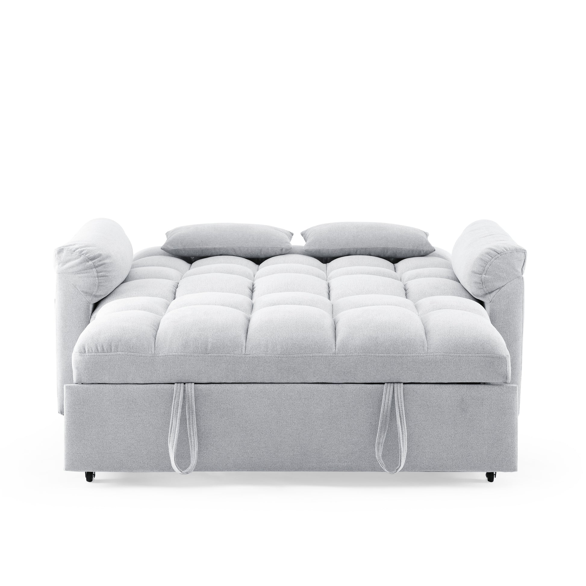 Loveseats Sofa Bed With Pull Out Bed,Adjsutable Back,Light Grey Grey Linen Wood Primary Living Space Medium Soft Tight Back Eucalyptus Pillow Top Arms Foam Linen 2 Seat