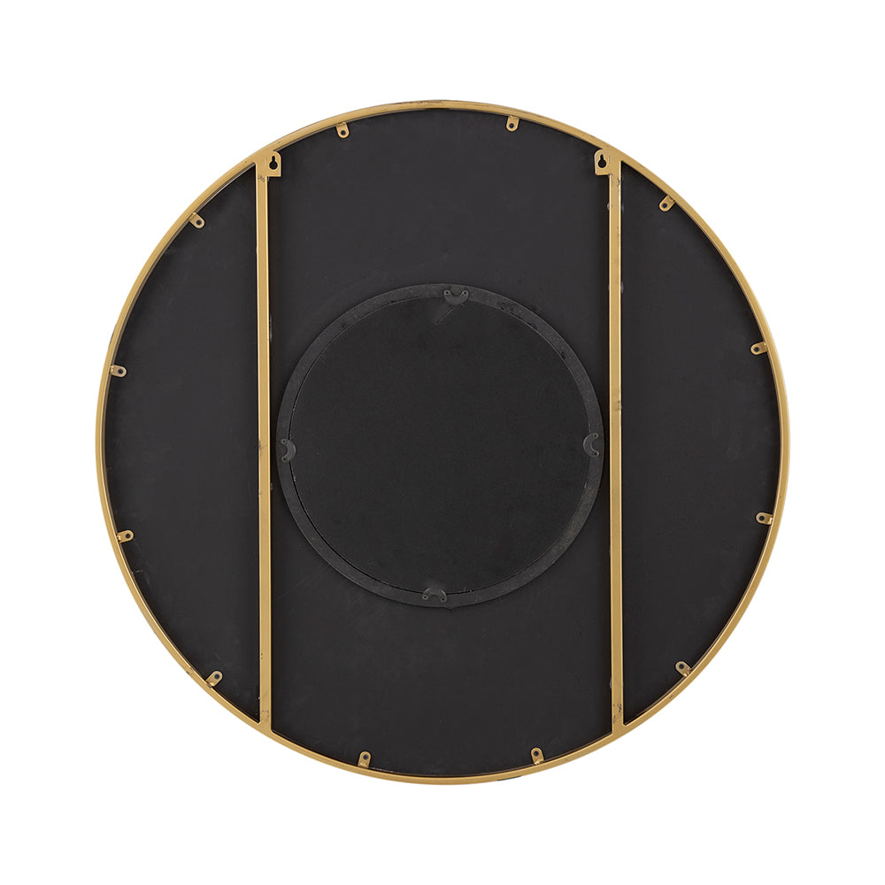 31.5X1X31.5" Round Carter Wooden Mirror With Gold Iron Frame Neutral Colorway Wall Decor For Live Space, Bathroom, Entryway Wall Decor Brown Mdf Glass