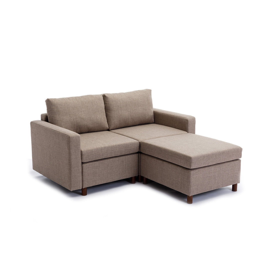 2 Seat Module Sectional Sofa Couch With 1 Ottoman For Living Room,Seat Cushion And Back Cushion Non Removable And Non Washable,Brown Brown Wood Primary Living Space Soft Modern Rubberwood Foam Linen 2 Seat