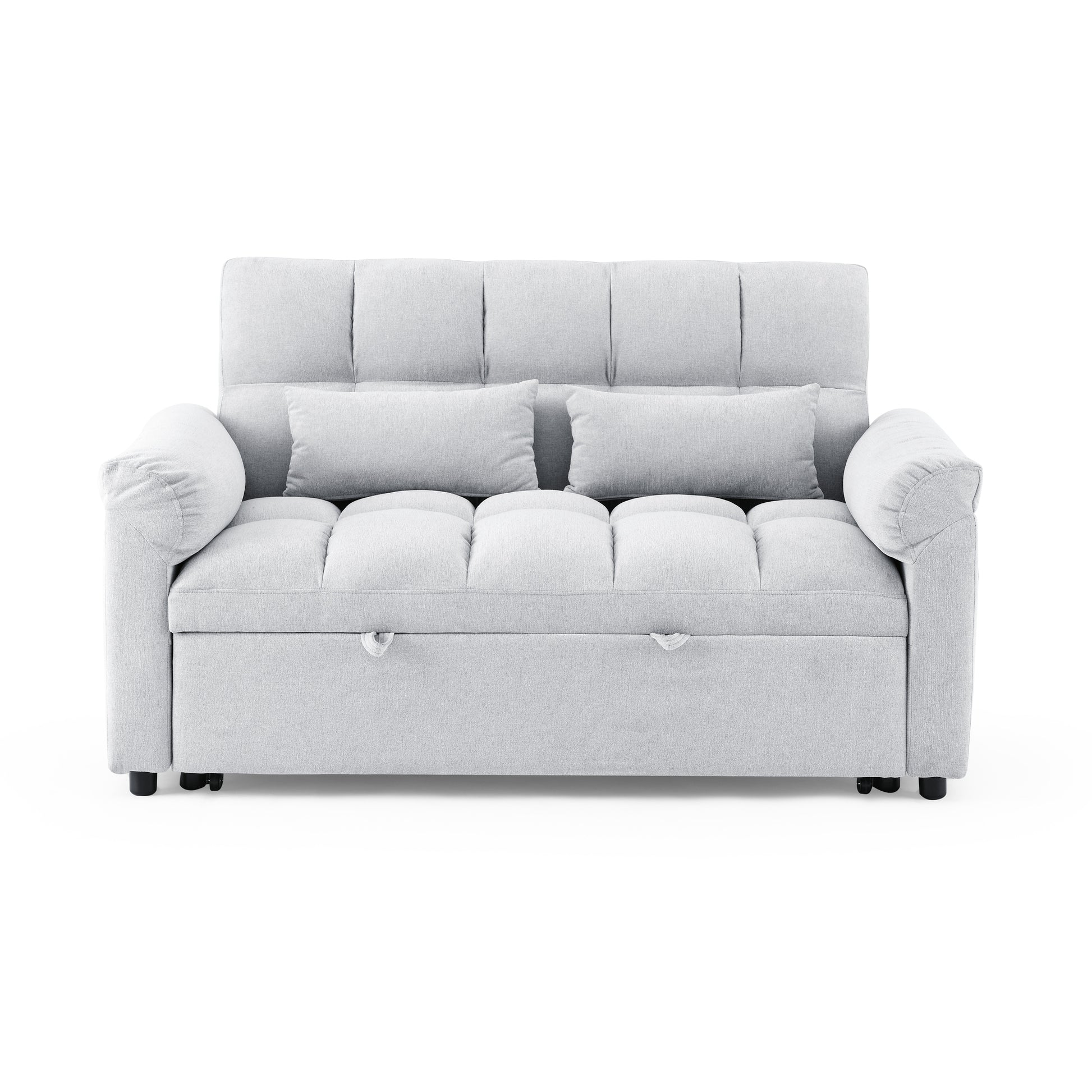 Loveseats Sofa Bed With Pull Out Bed,Adjsutable Back,Light Grey Grey Linen Wood Primary Living Space Medium Soft Tight Back Eucalyptus Pillow Top Arms Foam Linen 2 Seat