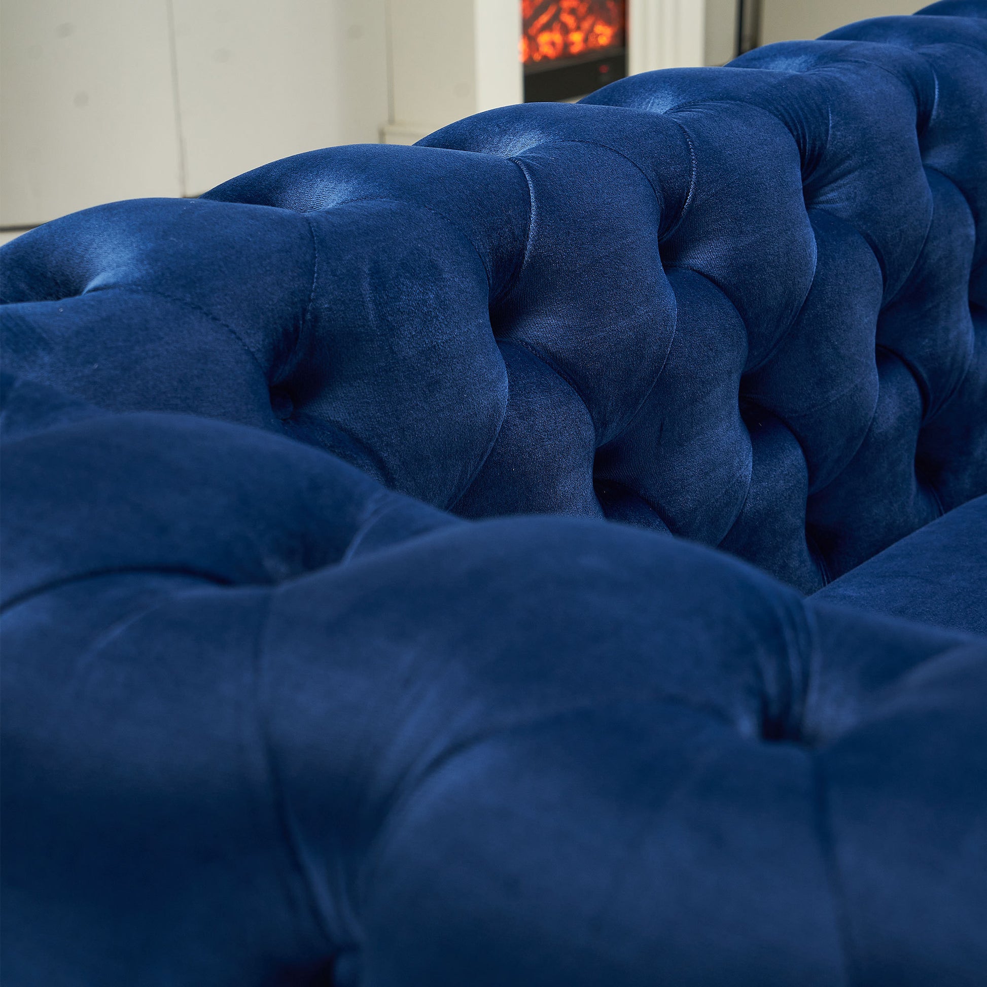 Chesterfield Modern Tufted Velvet Living Room Sofa, 84.25''W Couch,Blue Blue Velvet Wood Primary Living Space Tufted Back Modern Square Arms Foam Velvet 2 Seat